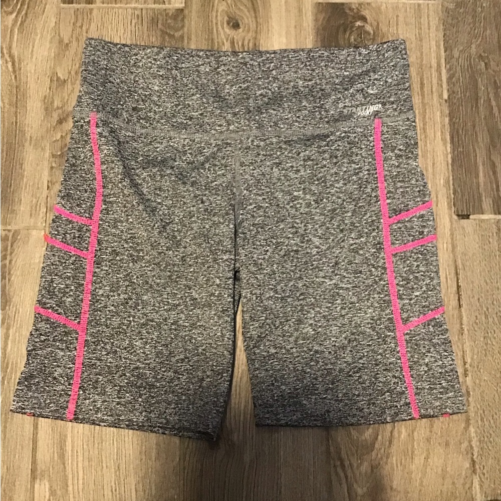 Gray and Pink Athletic Shorts with Compression Fit